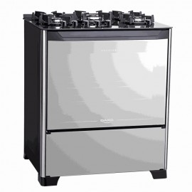 Fogão 5 Bocas Preto com Frente em Vidro Espelhado e Mesa de Vidro Dako Magister Style Bivolt Preto
