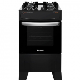 Fogo 4 Bocas Atlas Atenas Glass Preto com Mesa de Vidro Bivolt Preto